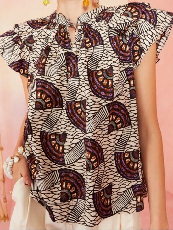 Ulla Johnson Tops - Ulla Johnson Ivory Blouse with Purple and Black Fan Print